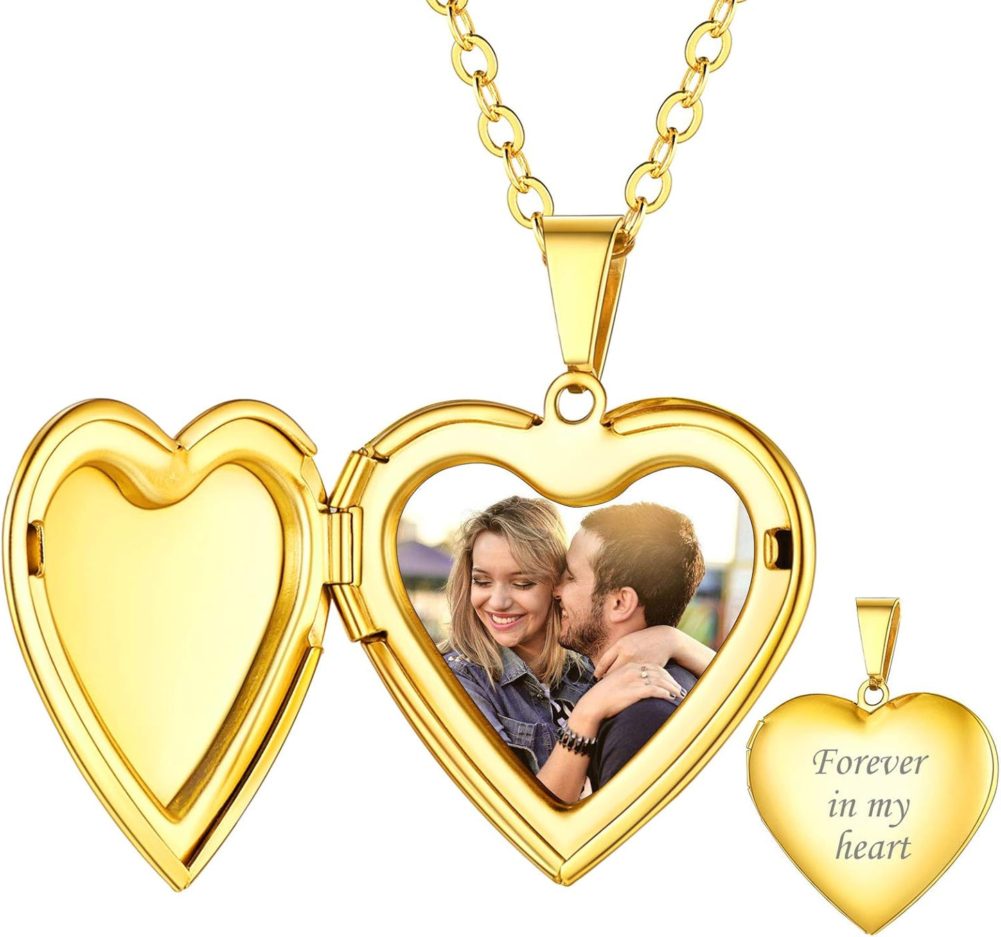 Personalized Heart Locket Necklace with Pictures,Sunflower/Angel Wings/Heart Shaped Lockets Custom Photo,Gold/Rose Gold/White Lockets That Holds Picture,Customized Memorial Jewelry for Women