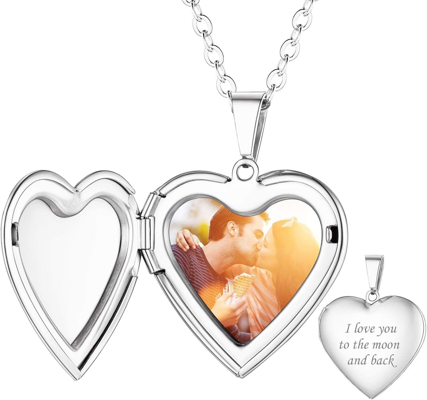 Personalized Heart Locket Necklace with Pictures,Sunflower/Angel Wings/Heart Shaped Lockets Custom Photo,Gold/Rose Gold/White Lockets That Holds Picture,Customized Memorial Jewelry for Women