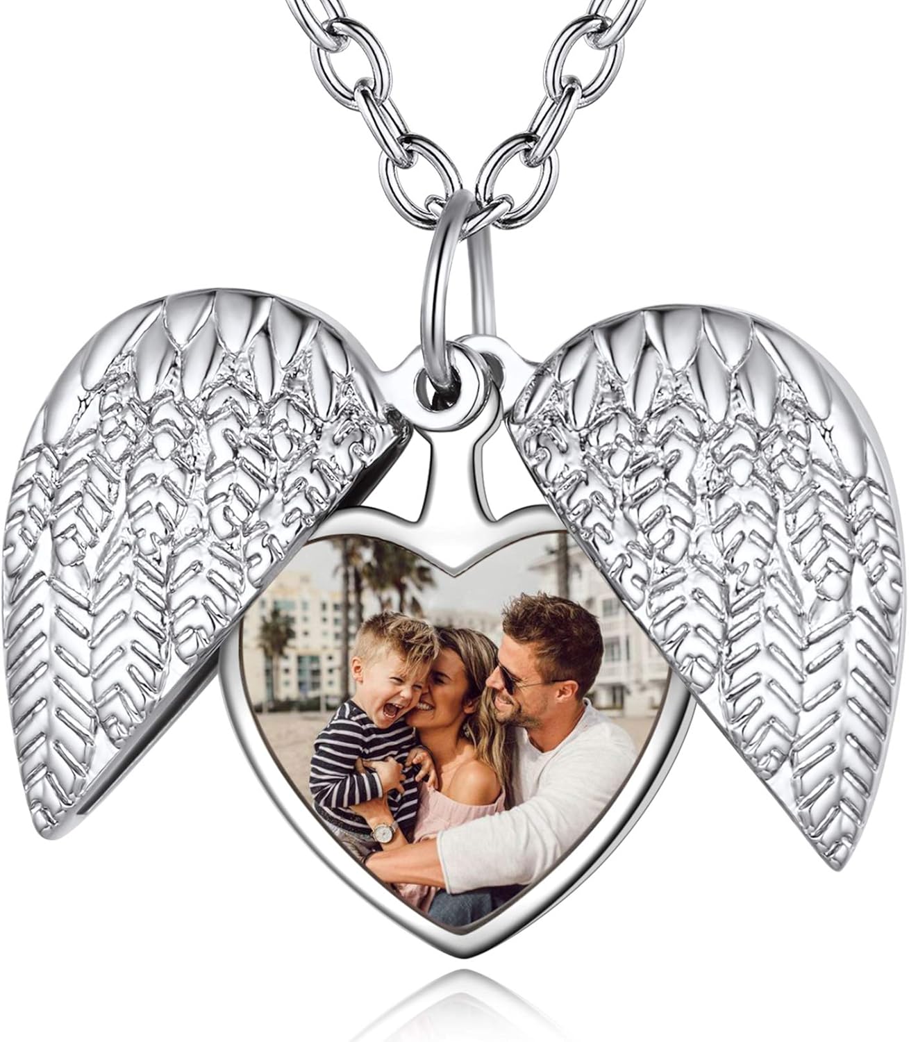 Personalized Heart Locket Necklace with Pictures,Sunflower/Angel Wings/Heart Shaped Lockets Custom Photo,Gold/Rose Gold/White Lockets That Holds Picture,Customized Memorial Jewelry for Women