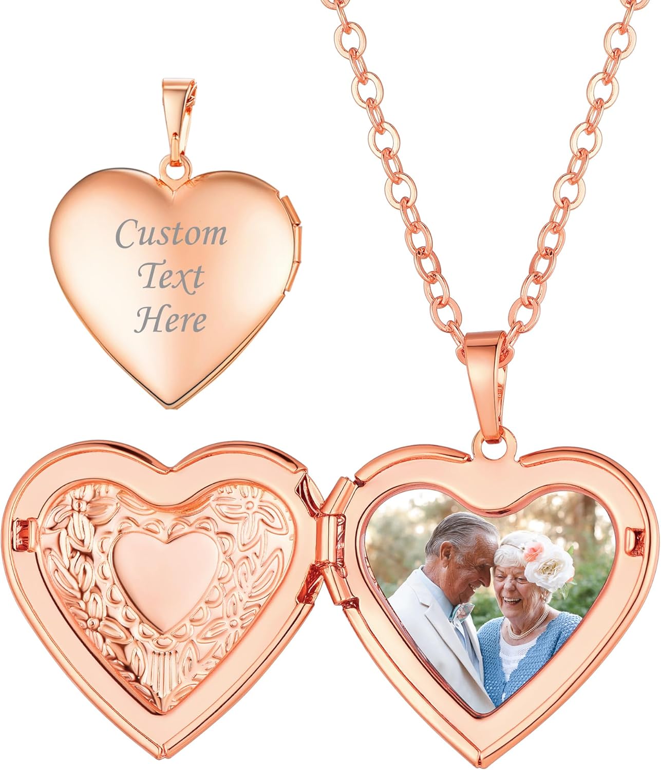 Personalized Heart Locket Necklace with Pictures,Sunflower/Angel Wings/Heart Shaped Lockets Custom Photo,Gold/Rose Gold/White Lockets That Holds Picture,Customized Memorial Jewelry for Women