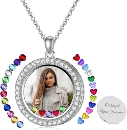 Heart/Round Floating Locket Necklace That Holds Birthstones/Pictures/Hair Locket Living Flower DIY Floating Charm Memory Mother Gift for Women Personalize Inscription