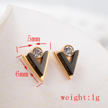 Fashion Geometric Zircon Black Triangle Rose Gold Titanium Steel Earrings Wholesale