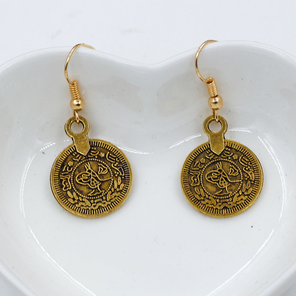 Geometric Round Earrings Vintage Totem Earrings Coin Earrings