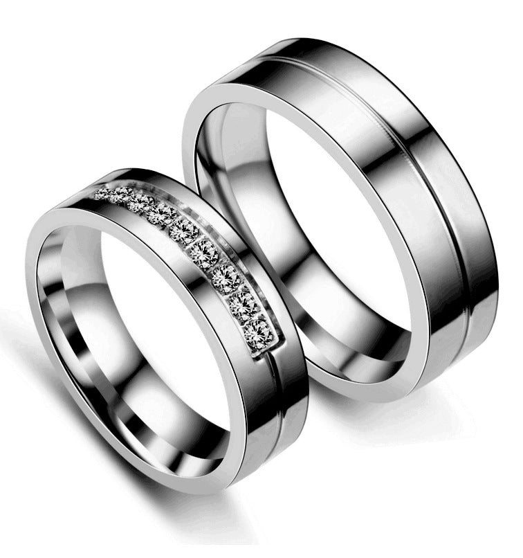 Wholesale Fashion Stainless Steel Diamond-studded Couple Rings Gooddiy