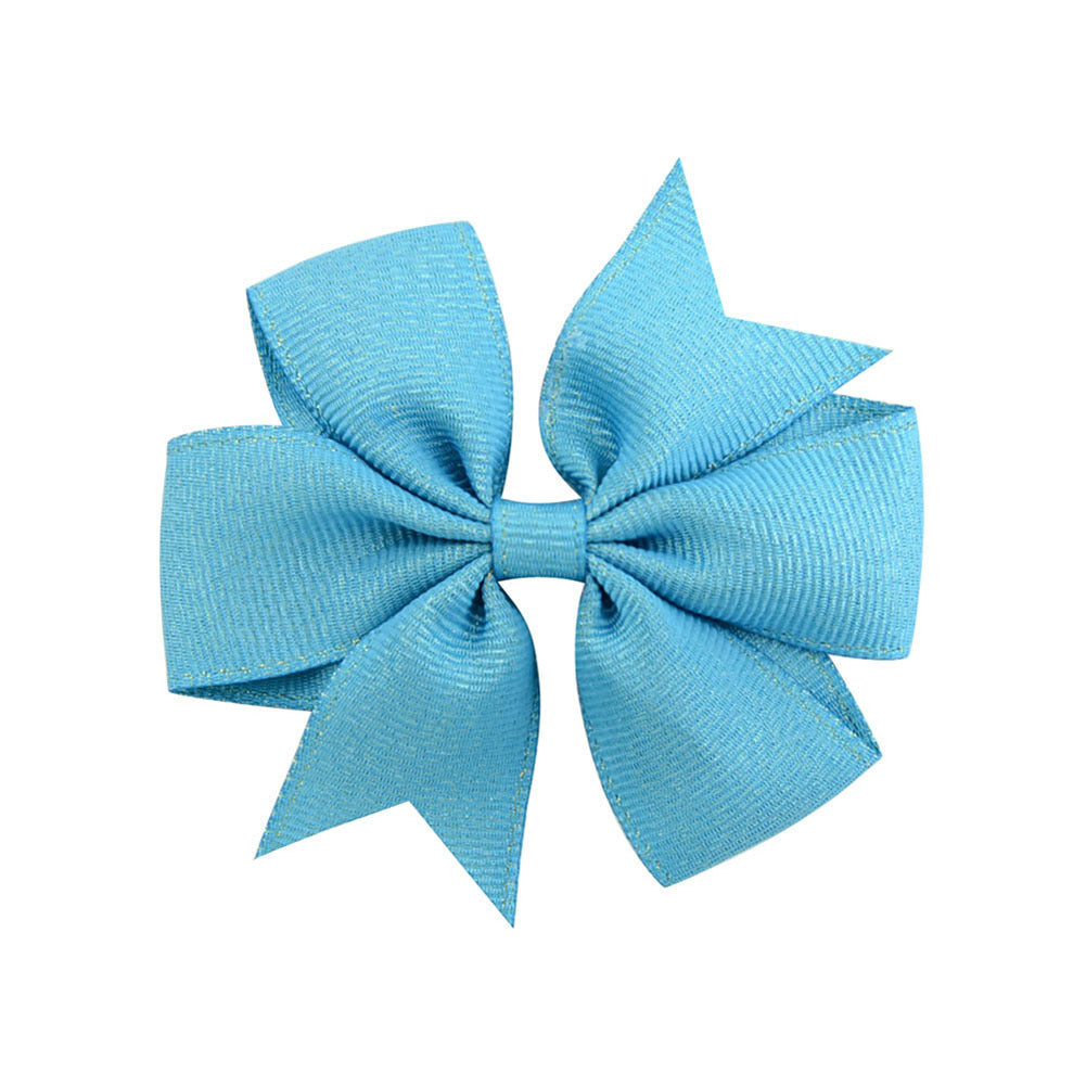 Korean Cute Style Ribbon Glitter Bow Solid Color Hair Clip Set