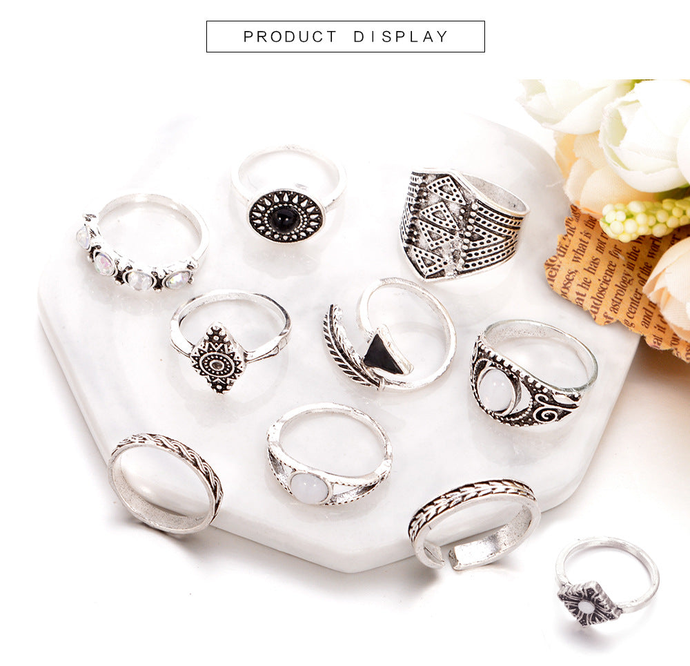 Fashion Plating Arrow Eyes Geometric Dripping Oil Ring 10-piece Set