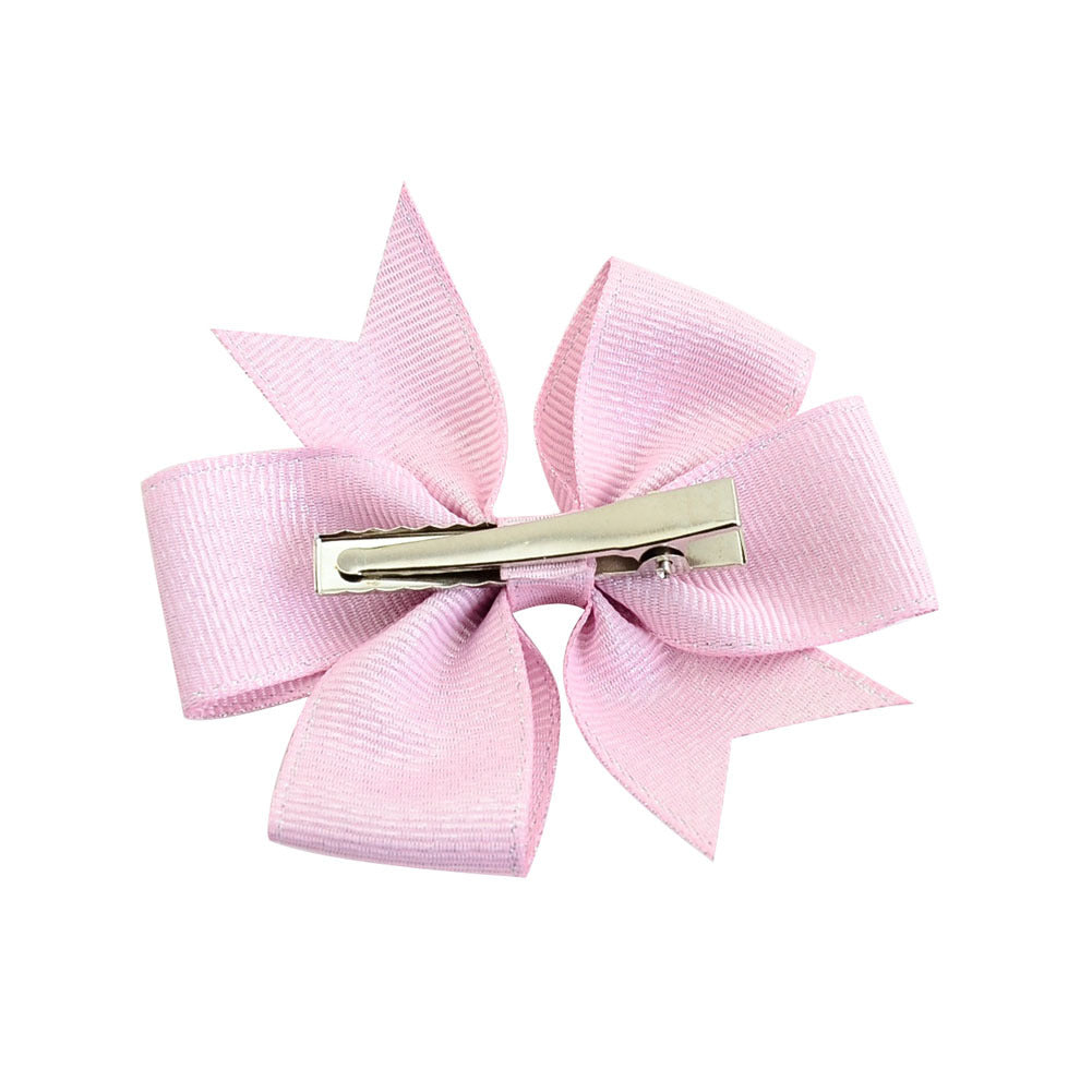 Korean Cute Style Ribbon Glitter Bow Solid Color Hair Clip Set