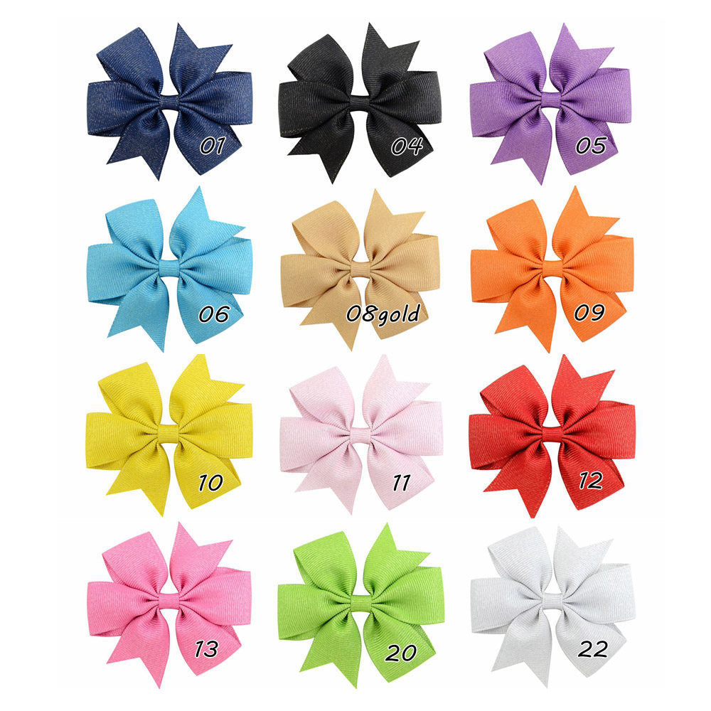 Korean Cute Style Ribbon Glitter Bow Solid Color Hair Clip Set