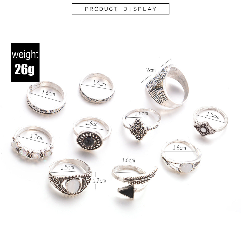 Fashion Plating Arrow Eyes Geometric Dripping Oil Ring 10-piece Set