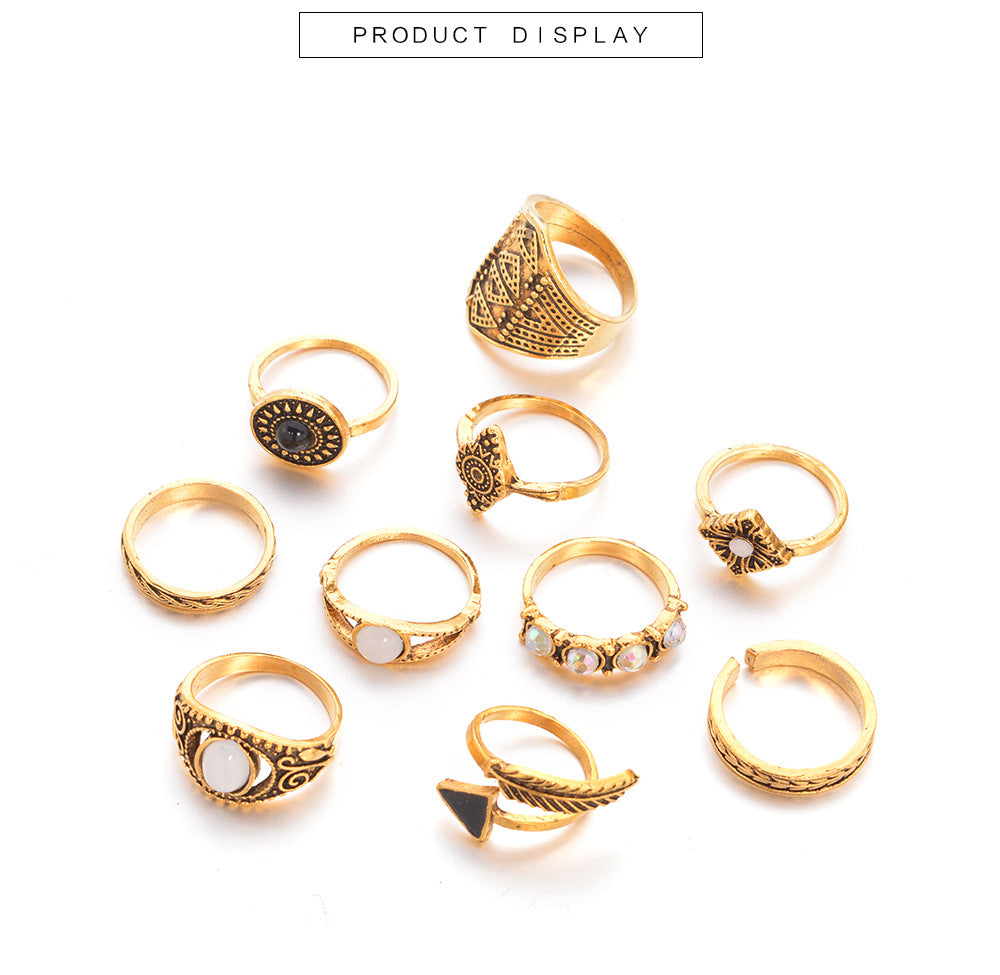 Fashion Plating Arrow Eyes Geometric Dripping Oil Ring 10-piece Set