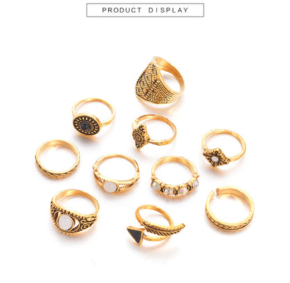 Fashion Plating Arrow Eyes Geometric Dripping Oil Ring 10-piece Set