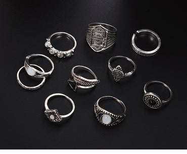 Fashion Plating Arrow Eyes Geometric Dripping Oil Ring 10-piece Set