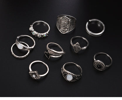 Fashion Plating Arrow Eyes Geometric Dripping Oil Ring 10-piece Set