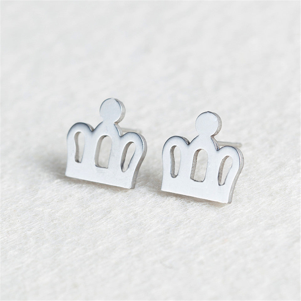 Simple Crown Stainless Steel Earrings