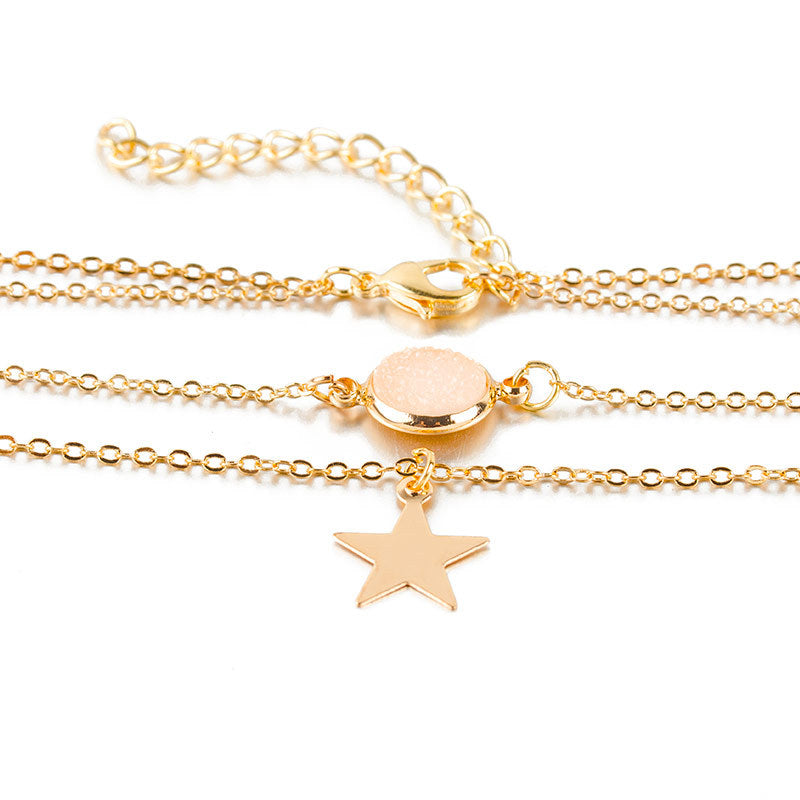 Fashion Two-layer Pendant Necklace Creative Five-pointed Star Frosted Gemstone Multi-layer Necklace Women