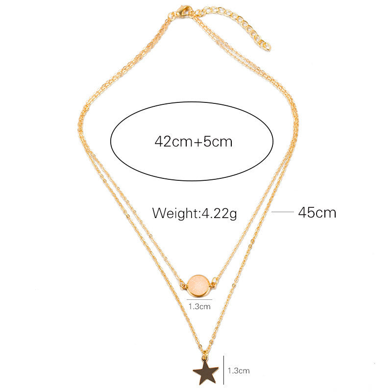 Fashion Two-layer Pendant Necklace Creative Five-pointed Star Frosted Gemstone Multi-layer Necklace Women