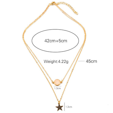 Fashion Two-layer Pendant Necklace Creative Five-pointed Star Frosted Gemstone Multi-layer Necklace Women