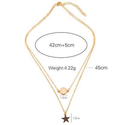 Fashion Two-layer Pendant Necklace Creative Five-pointed Star Frosted Gemstone Multi-layer Necklace Women