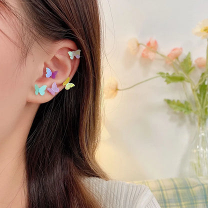 8 Pieces Sweet Flower Butterfly Epoxy Plastic Ear Studs