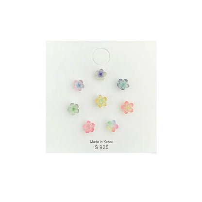 8 Pieces Sweet Flower Butterfly Epoxy Plastic Ear Studs