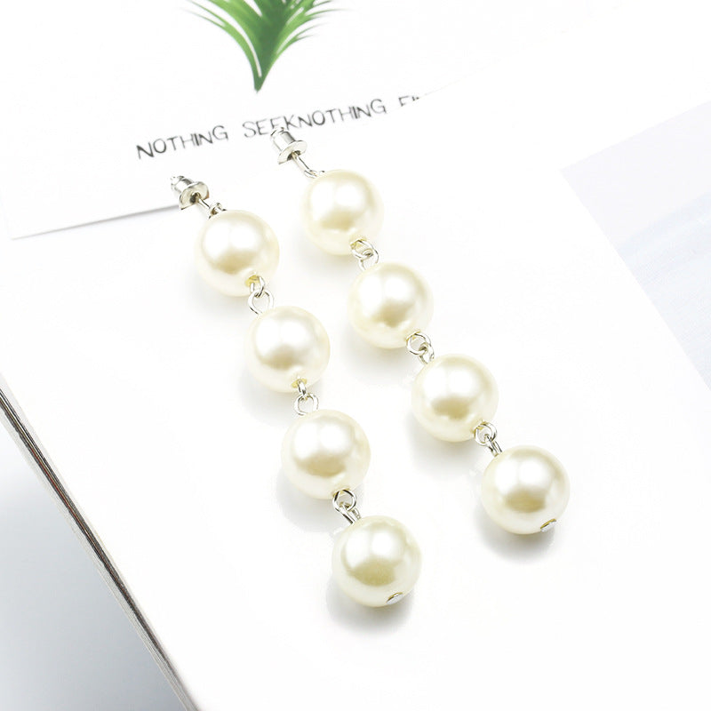 Exaggerated Large Pearl Tassel Long Earrings Female Pearl Earrings