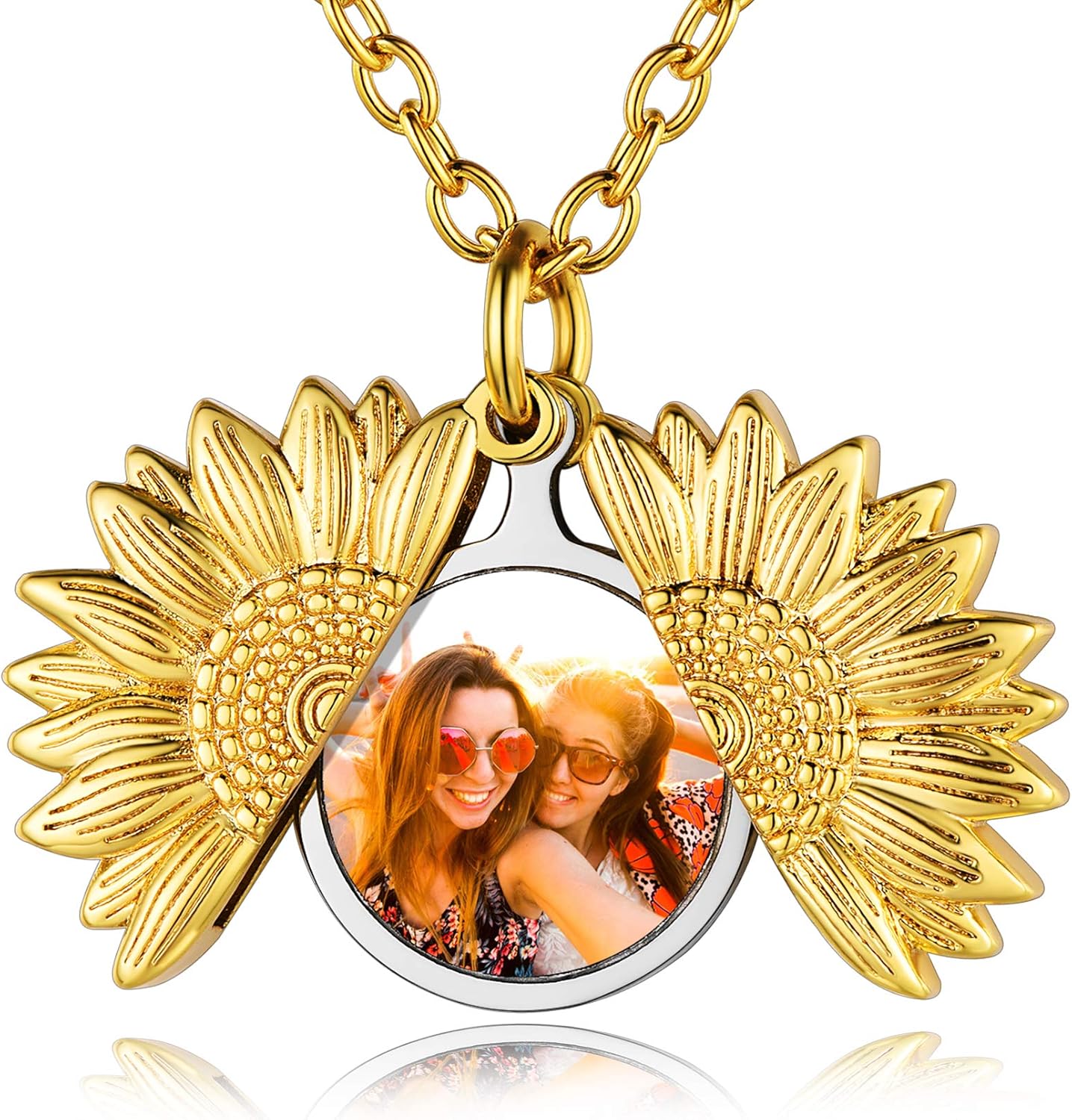 Personalized Heart Locket Necklace with Pictures,Sunflower/Angel Wings/Heart Shaped Lockets Custom Photo,Gold/Rose Gold/White Lockets That Holds Picture,Customized Memorial Jewelry for Women