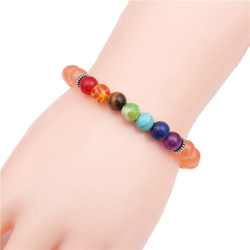 Natural Stone Colorful Chakra Energy Yoga Bracelet 8mm Green Agate Bracelet Bracelet