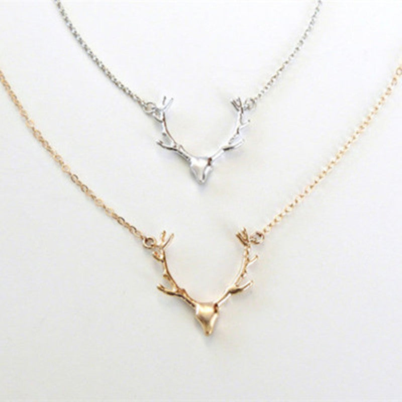 Simple Antler Necklace Christmas Elk Reindeer Pendant Necklace Female Clavicle Chain Fawn Antler Necklace Wholesale