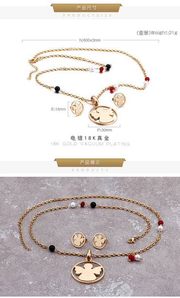 Korean Fashion Angel Three-color Accessories Necklace Earrings Wholesale