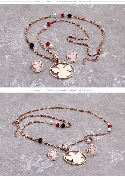 Korean Fashion Angel Three-color Accessories Necklace Earrings Wholesale