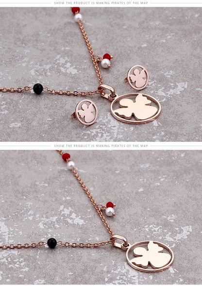 Korean Fashion Angel Three-color Accessories Necklace Earrings Wholesale