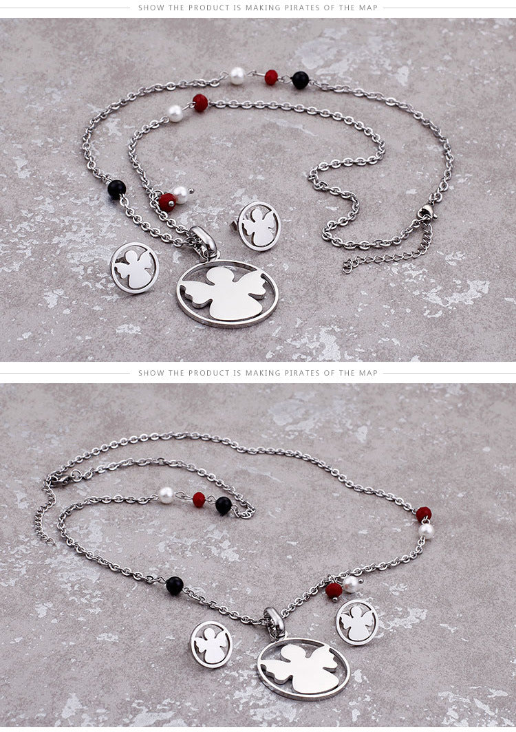 Korean Fashion Angel Three-color Accessories Necklace Earrings Wholesale