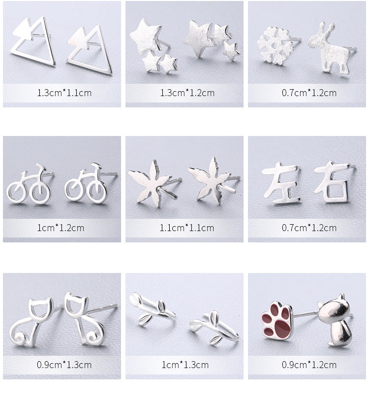 1 Pair Cute Sweet Triangle Bow Knot Snowflake Plating Sterling Silver Ear Studs