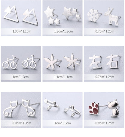 1 Pair Cute Sweet Triangle Bow Knot Snowflake Plating Sterling Silver Ear Studs