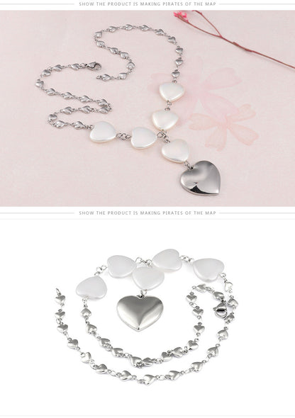 Fashion Titanium Steel Jewelry Heart-shaped Earrings Necklace Set Wholesale