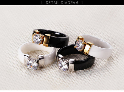 Fashion Geometric Ceramic Inlay Rhinestones Unisex Rings