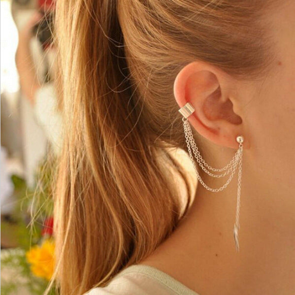 Hot Selling Metal Leaf Tassel Earring Ear Clip Wholesale