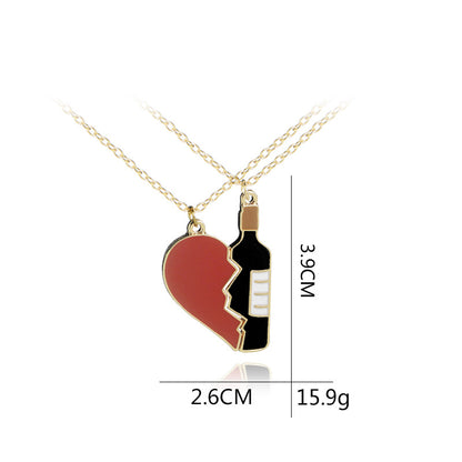 New Love Splicing Wine Bottle Necklace Cartoon Creative Love Red Wine Necklace Selling Wholesale Gooddiy