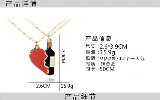 New Love Splicing Wine Bottle Necklace Cartoon Creative Love Red Wine Necklace Selling Wholesale Gooddiy