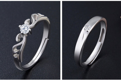 Couple Ring S925 Sterling Silver Korean Inlaid Zircon Diamond Ring Index Finger Tail Ring