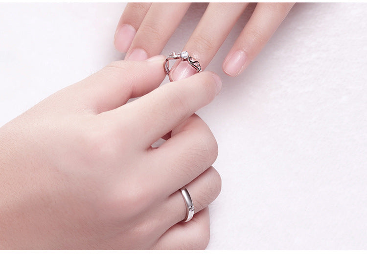 Couple Ring S925 Sterling Silver Korean Inlaid Zircon Diamond Ring Index Finger Tail Ring