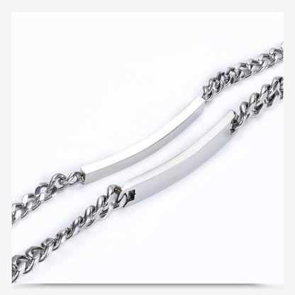 Hip Hop Style Rectangle Stitching Chain Titanium Steel Id Bracelet