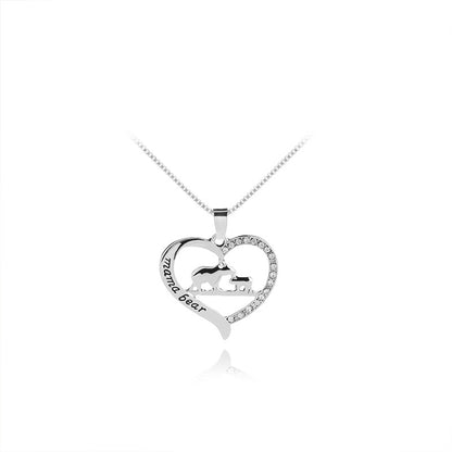 New Love Heart Diamond Alloy Alloy Bear Necklace Pendant Mamabear Necklace