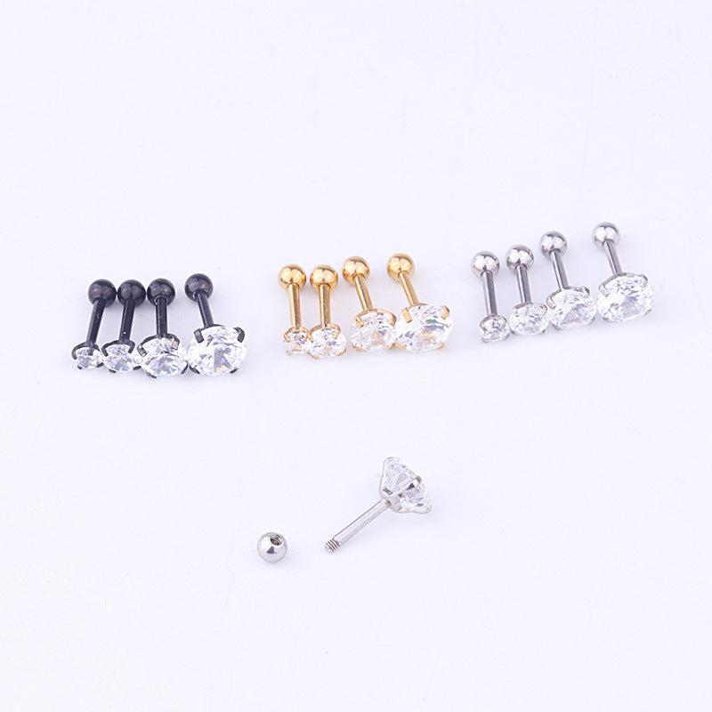 Fashion Geometric Inlaid Zircon Stainless Steel Ear Studs