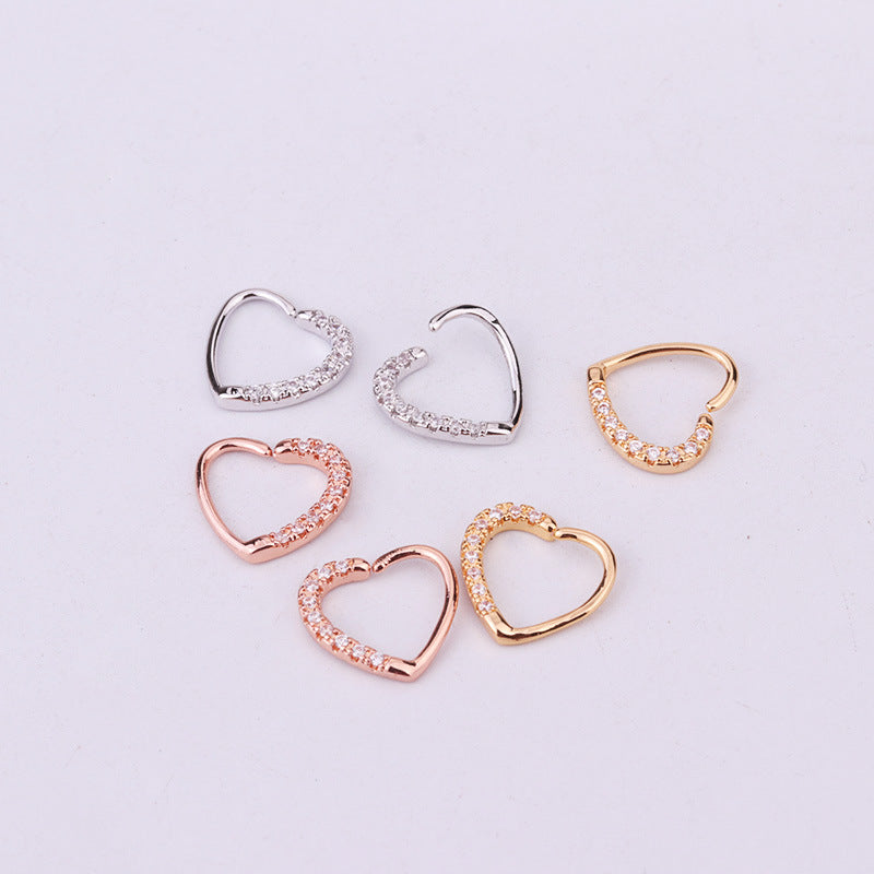 Hot Selling Micro-inlaid Zircon Round Nose Ring Peach Heart Stud Earrings