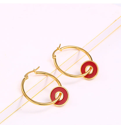 18k Gold-plated Double Circle Necklace Earrings Titanium Steel Set Wholesale Gooddiy