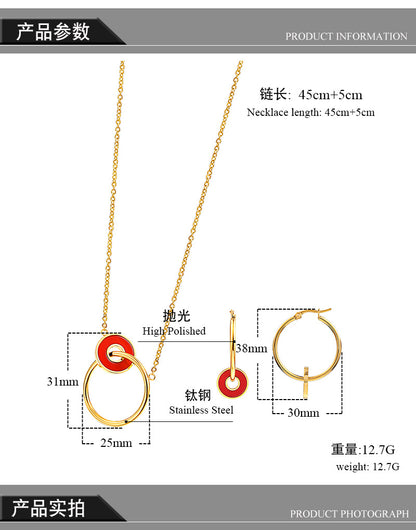 18k Gold-plated Double Circle Necklace Earrings Titanium Steel Set Wholesale Gooddiy