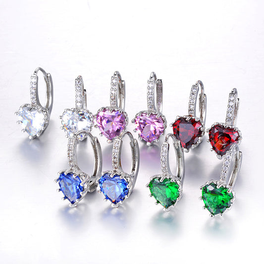 European And American Trendy Earrings Aa Heart-shaped Zircon Ear Clip Multicolor Exquisite Copper Ornaments Earrings Factory Direct Sales In Stock Wholesale