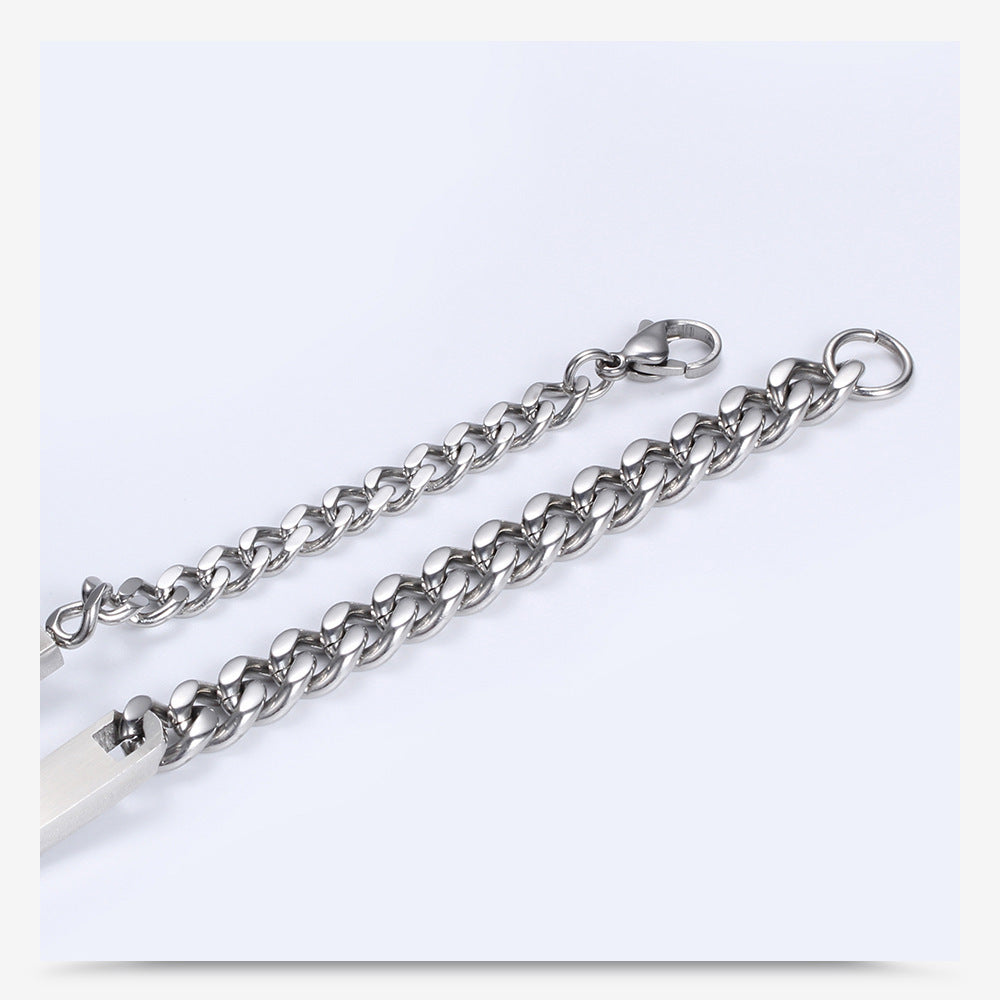 Hip Hop Style Rectangle Stitching Chain Titanium Steel Id Bracelet