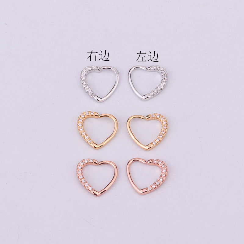 Hot Selling Micro-inlaid Zircon Round Nose Ring Peach Heart Stud Earrings